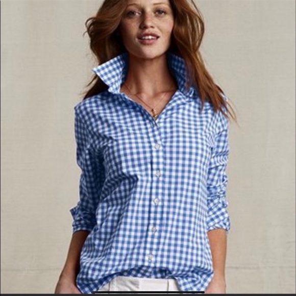 J. Crew Blue and White Gingham Perfect Shirt - Picture 1 of 5